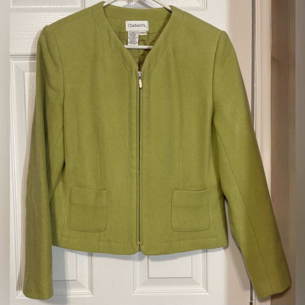 CHADWICKS Coat Size 10 Wool Blend Green Jacket Waist Length Zip Lined